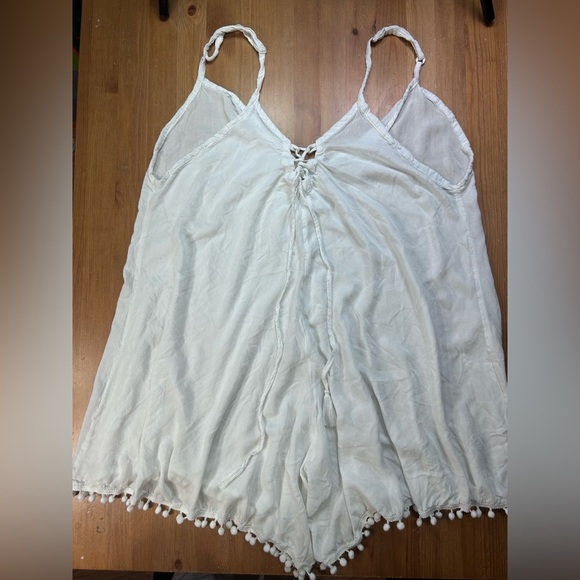 White Sleep Wear Onesie With Skort Bottom +Pom-Pom Trim - Picture 1 of 5